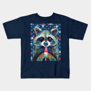 Raccoon with ROCKET POP by Robert Phelps Kids T-Shirt